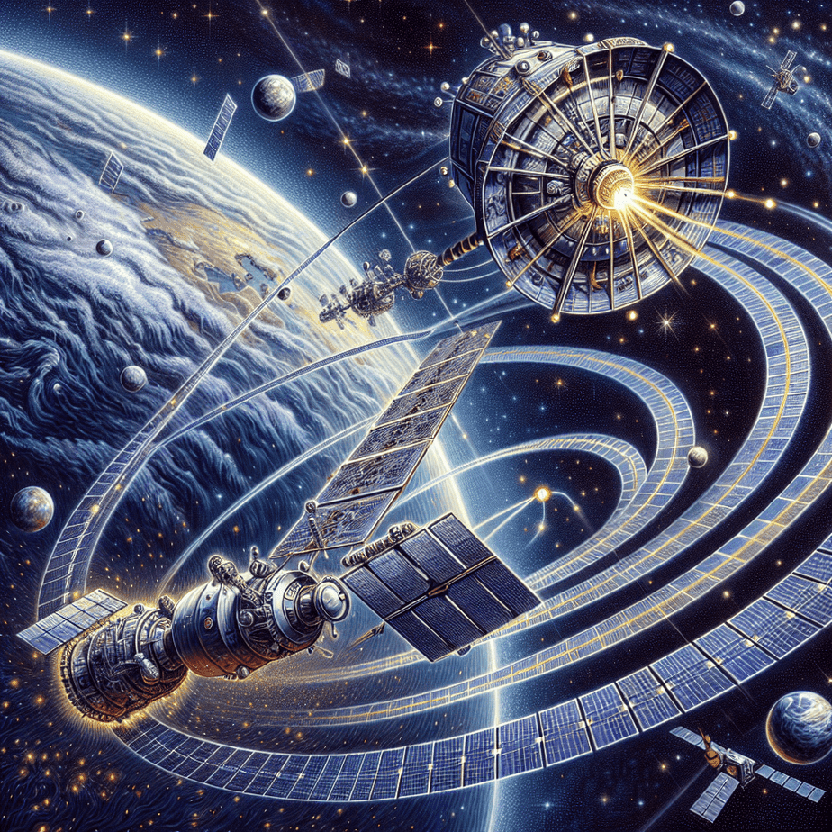 Artistic representation of China's gravitational slingshot technique for satellite recovery in space