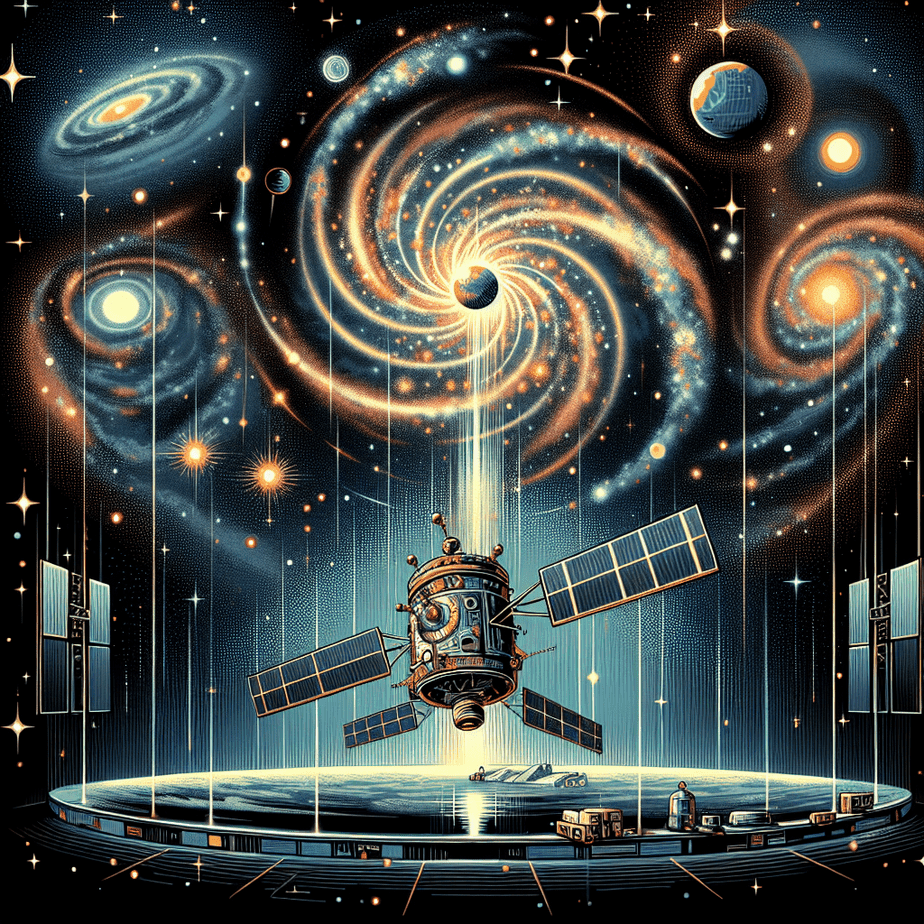 Artistic representation of China's gravitational slingshot technique for satellite recovery in space