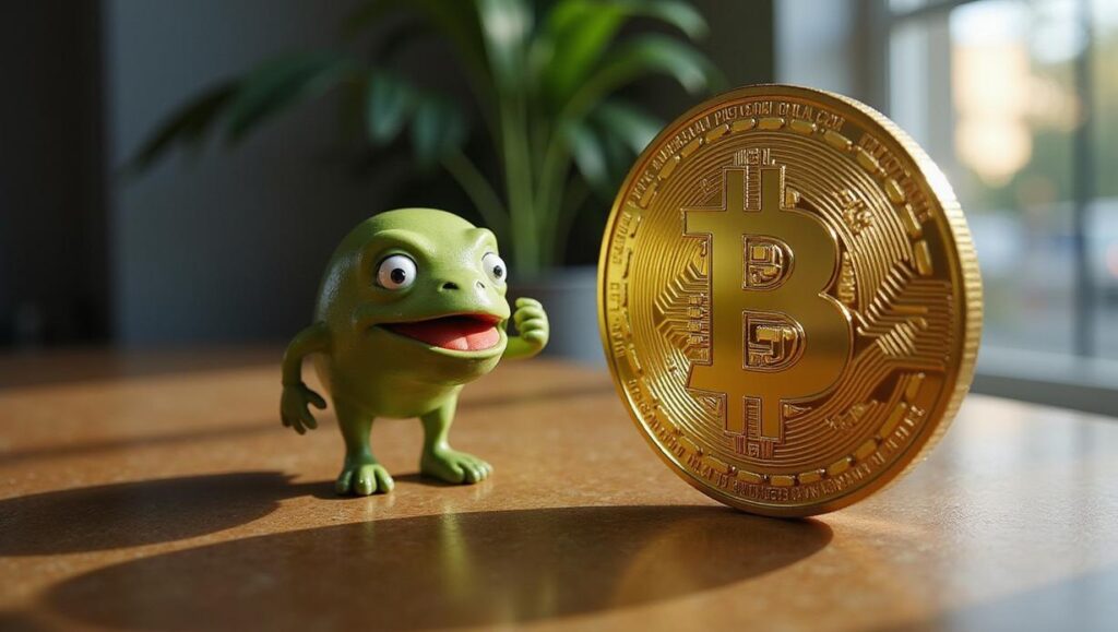 Imagem comparativa das criptomoedas Pepe Coin, Little Pepe e Angry Pepe Fork