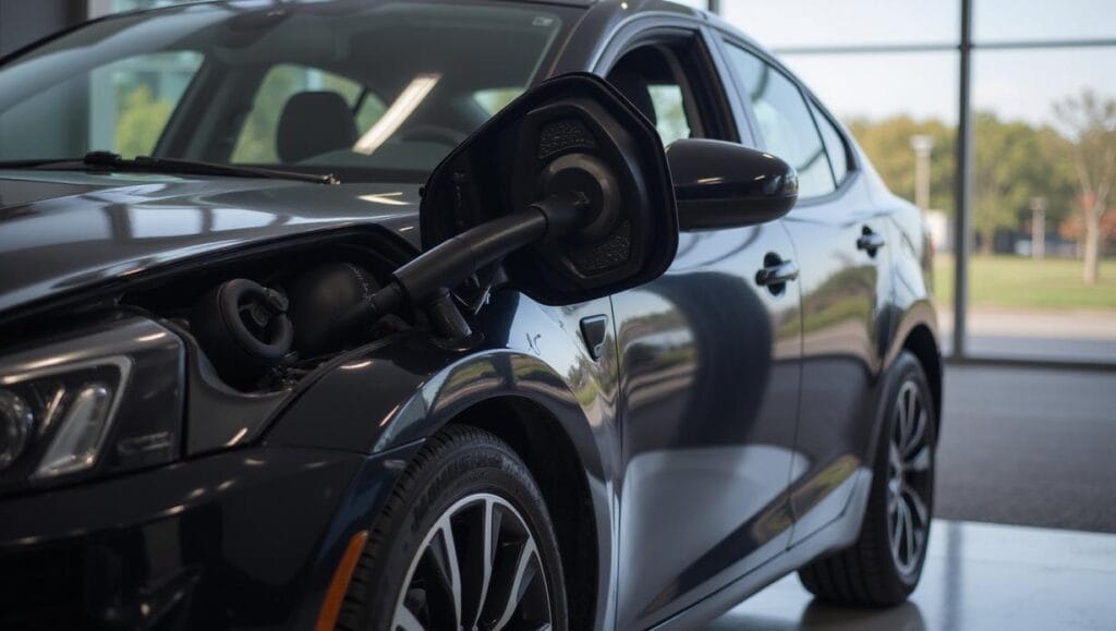 Carro novo em concessionária com foco na bateria automotiva