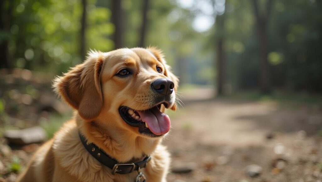 Cachorro assustado com fogos de artifício no 4 de Julho, com dispositivos de proteção ao redor.